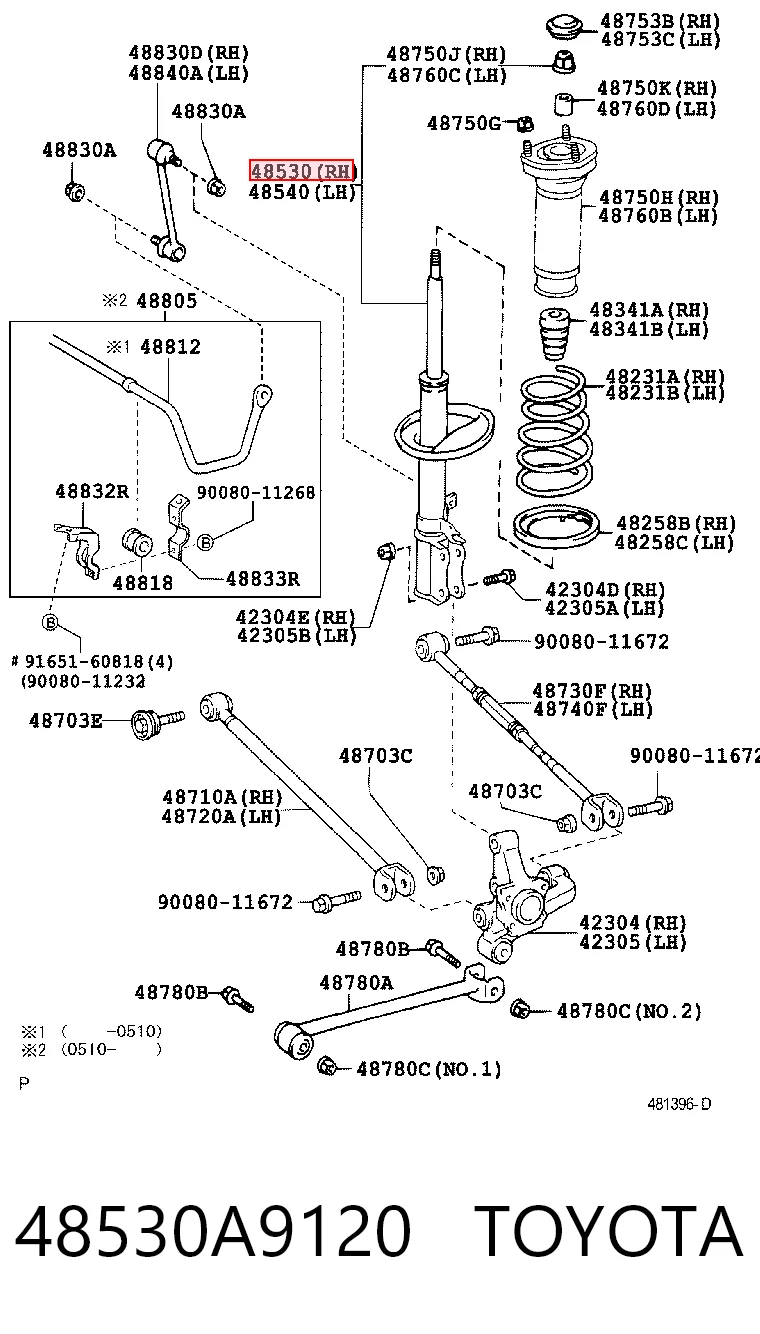 48530A9120 Toyota Амортизатор задній, правий