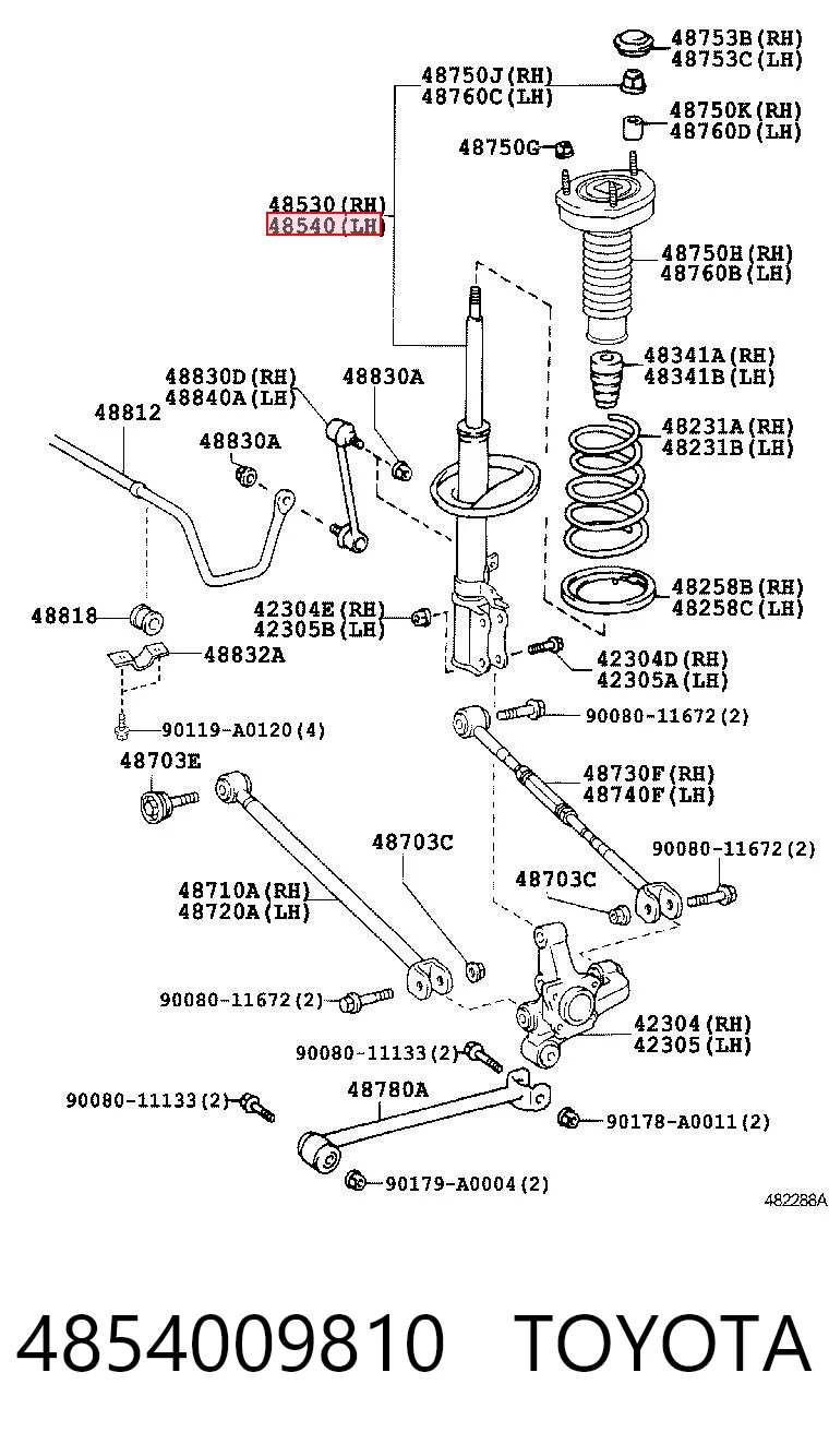 4854009810 Toyota Амортизатор задній, лівий