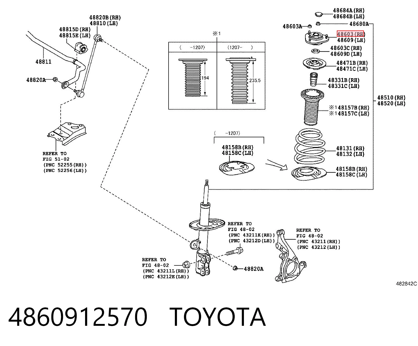 4860912570 Toyota Кріплення переднього амортизатора