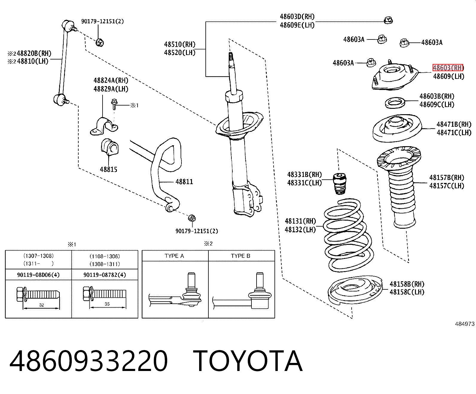 4860933220 Toyota Кріплення переднього амортизатора
