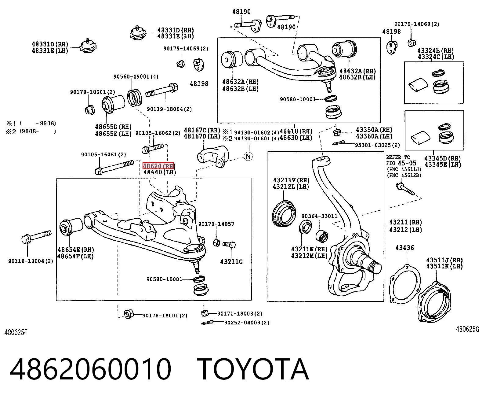 4862060010 Toyota Важіль передньої підвіски нижній, правий