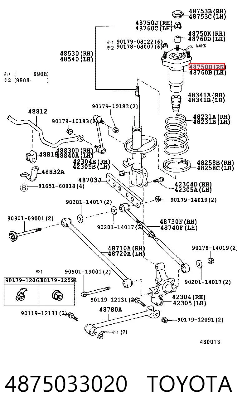 4875033020 Toyota Подушка амортизатора заднього, правого