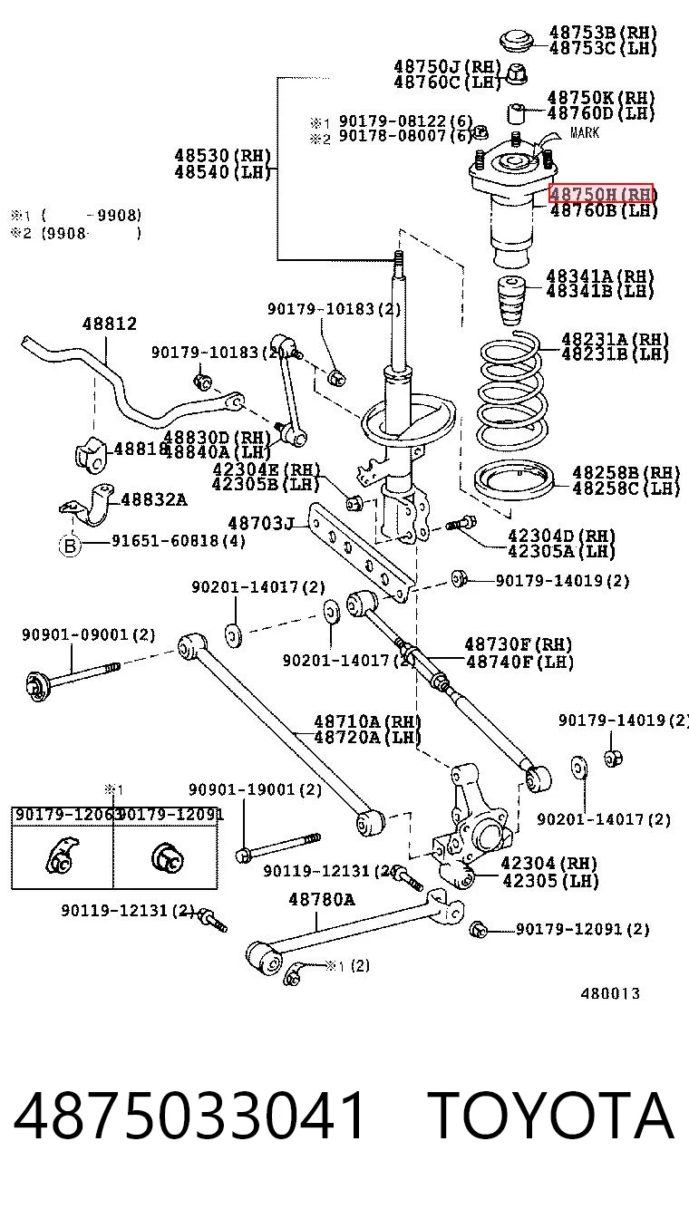 4875033041 Toyota Подушка амортизатора заднього, правого