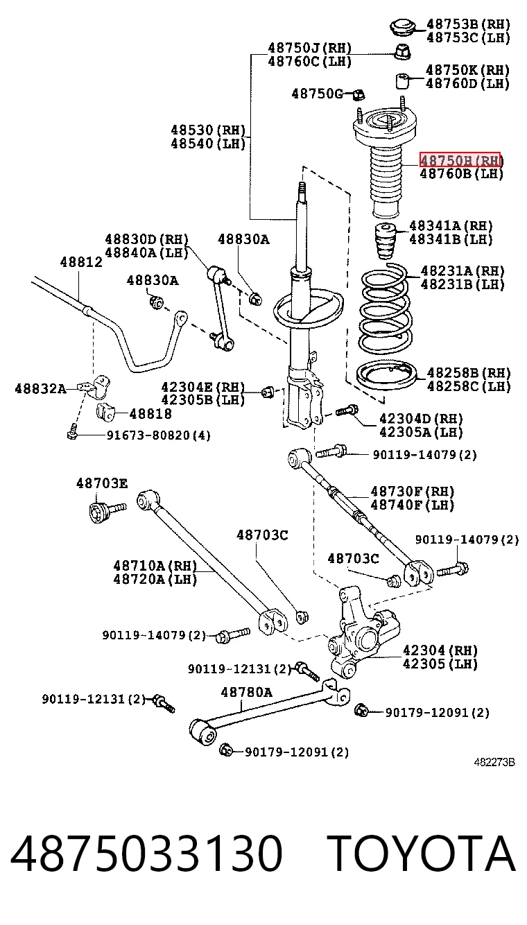 4875033130 Toyota Опора амортизатора заднього, правого