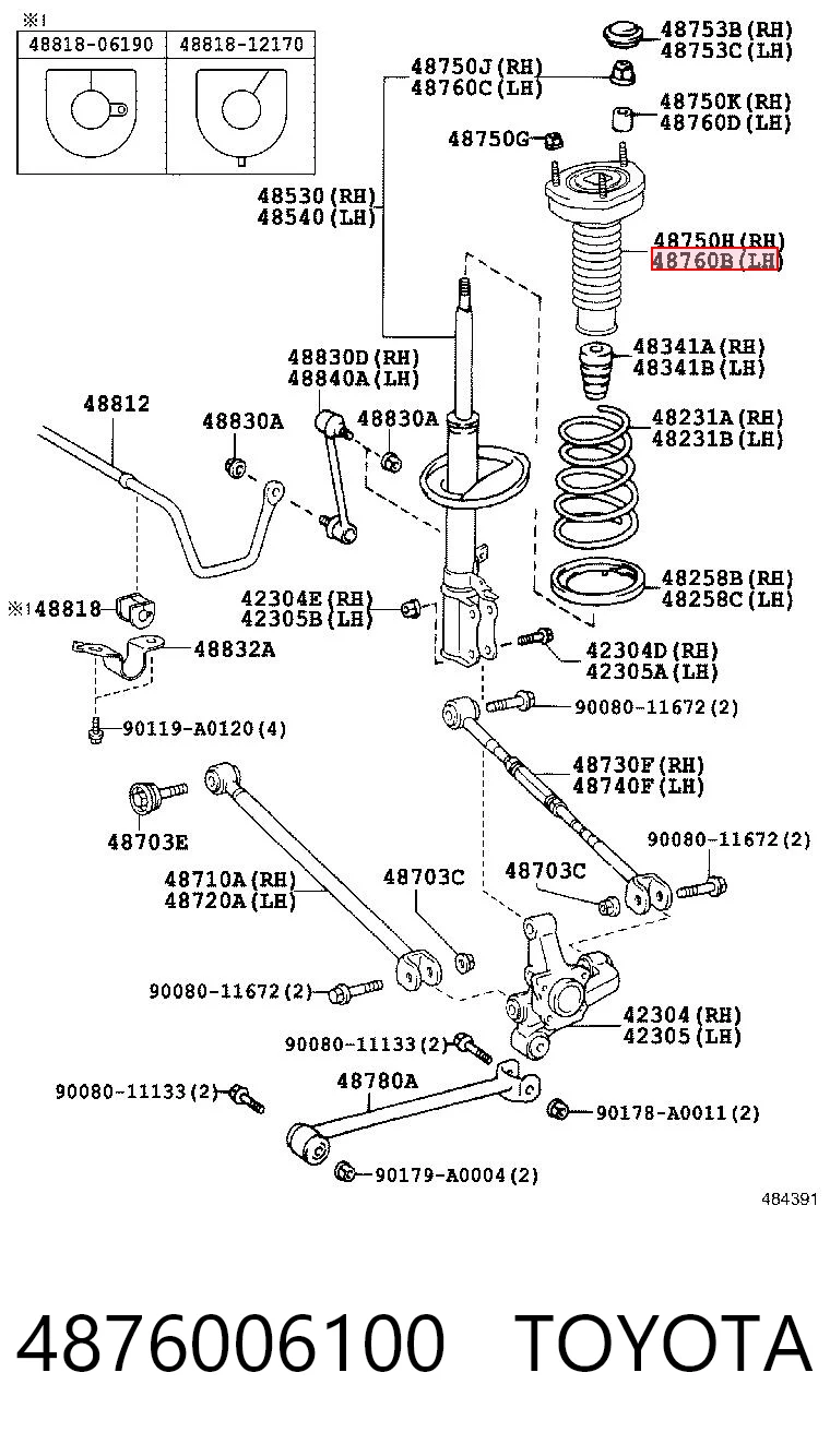 4876006100 Toyota Опора амортизатора