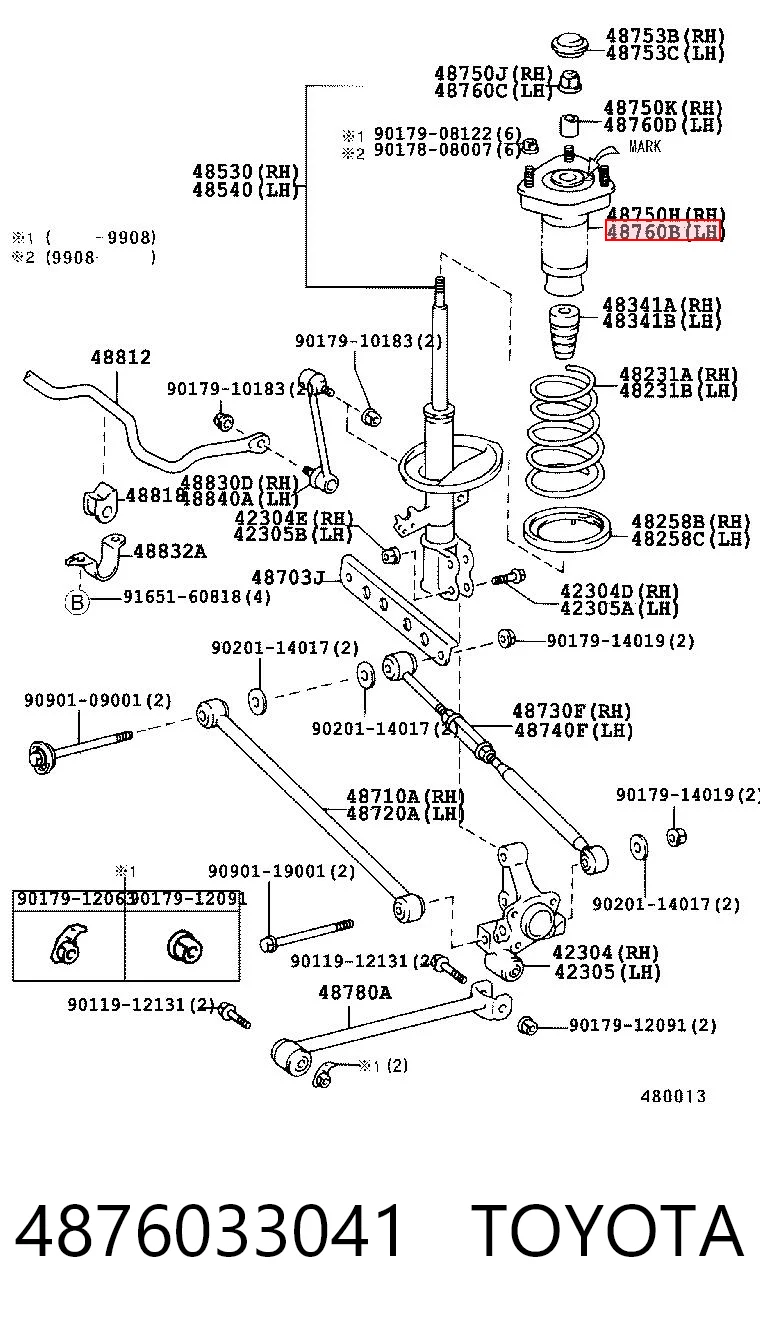 4876033041 Toyota Опора амортизатора заднього, лівого