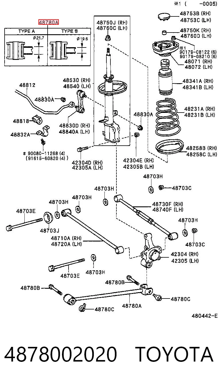 4878002020 Toyota Важіль/тяга задньої підвіски подовжній нижній, лівий/правий