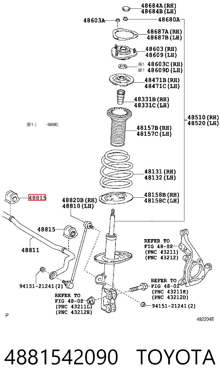4881542090 Toyota Втулка стабілізатора переднього, ліва