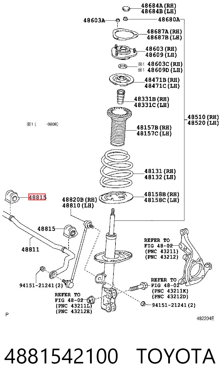 4881542100 Toyota Втулка стабілізатора переднього, права