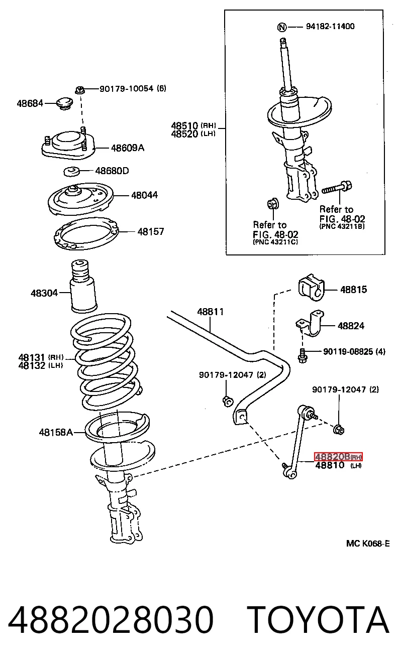 4882028030 Toyota Солдатик стабілізатора, переднього, правий