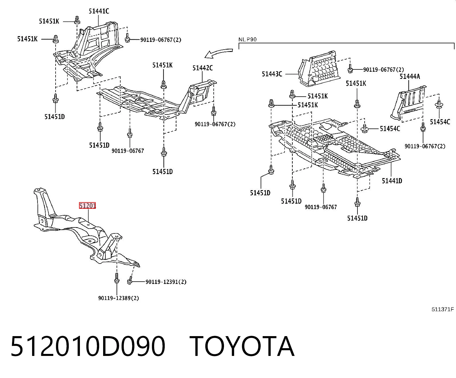 512010D090 Toyota Передня балка