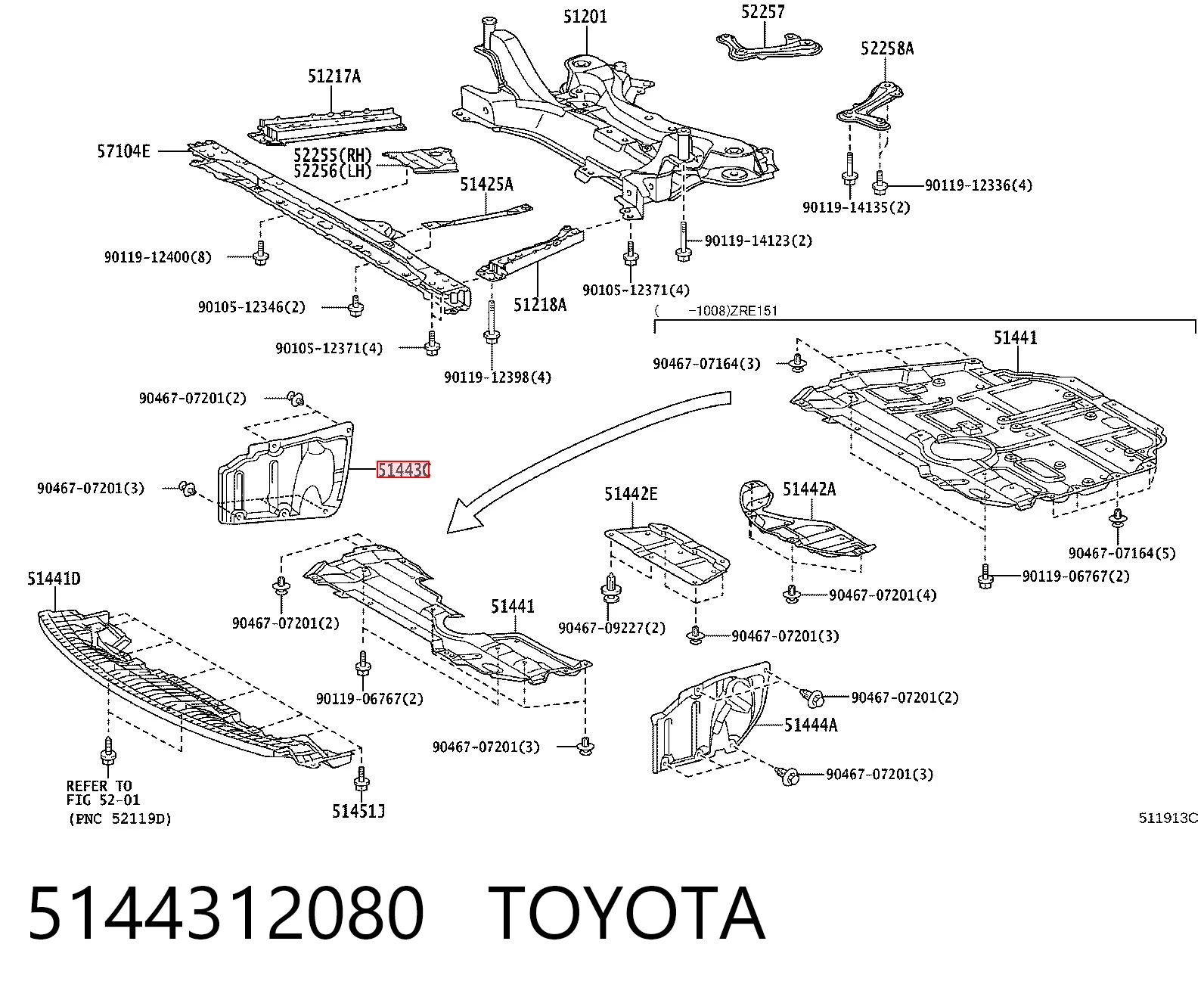 5144312080 Toyota Захист двигуна, правий