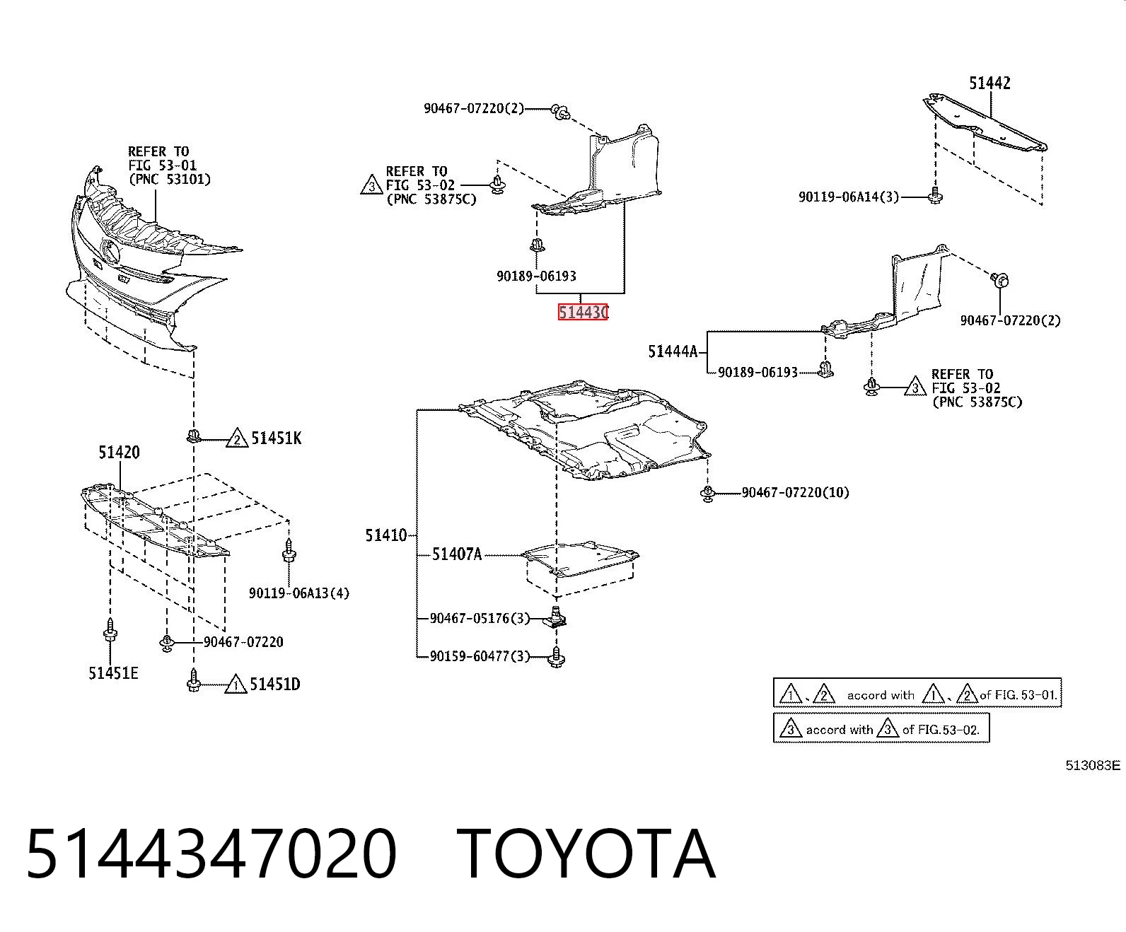 5144347020 Toyota Захист двигуна, правий