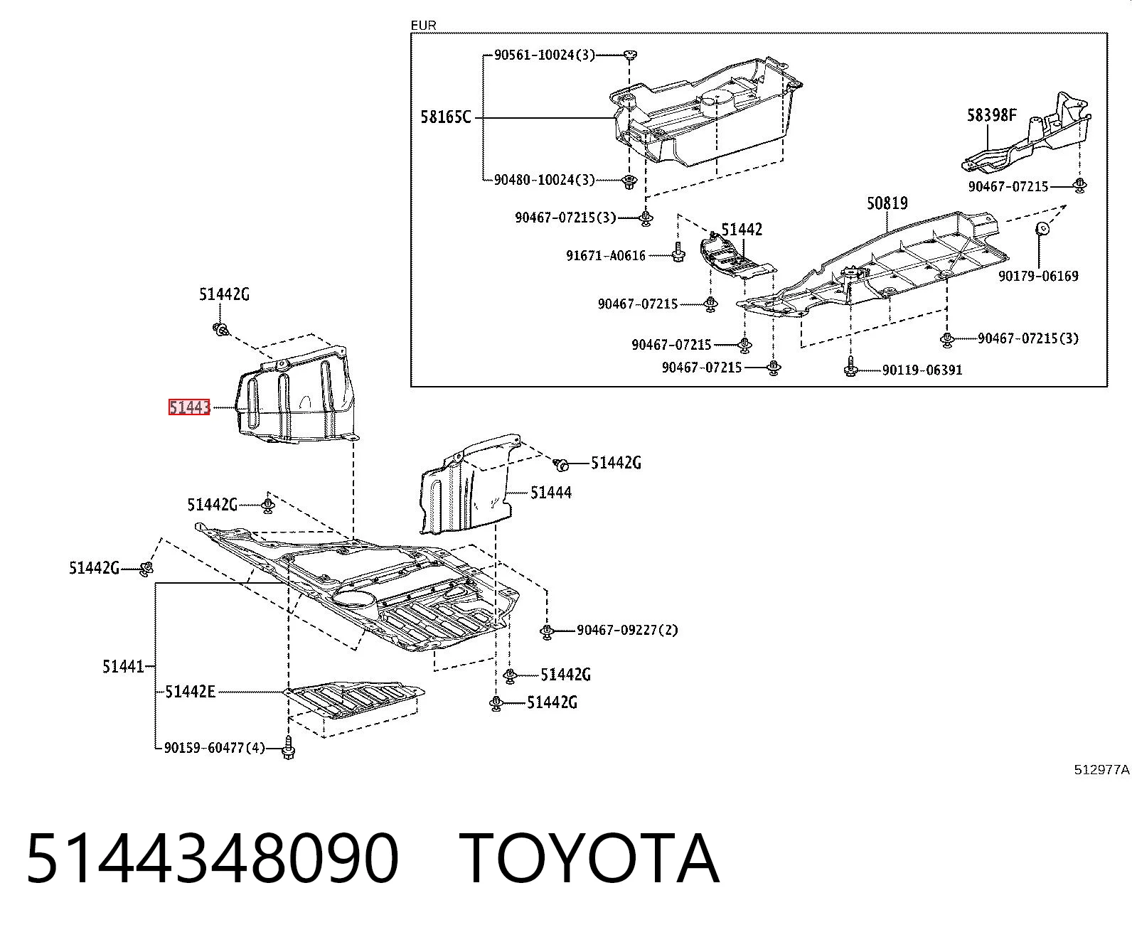 5144348090 Toyota Захист двигуна, правий