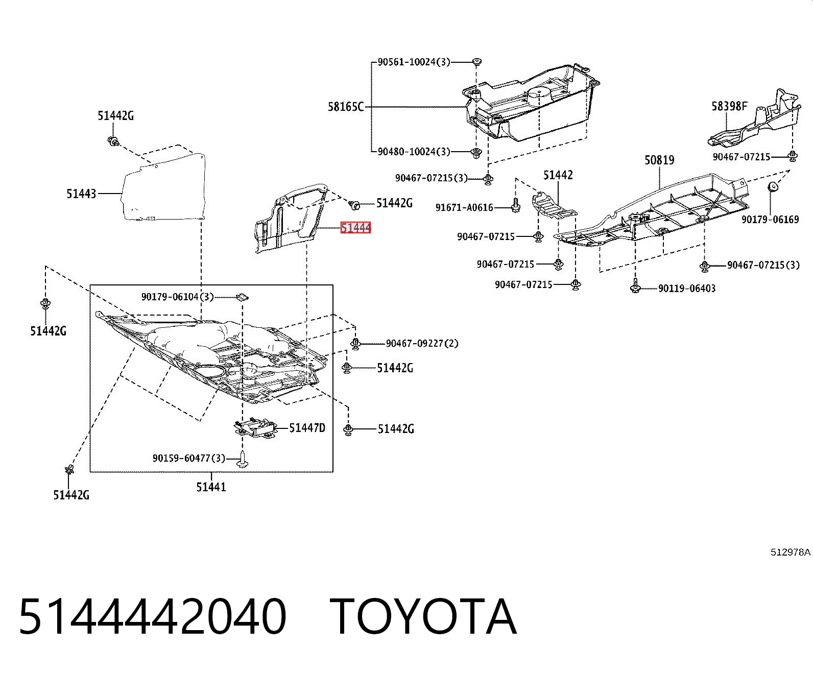 5144442040 Toyota Захист двигуна, лівий