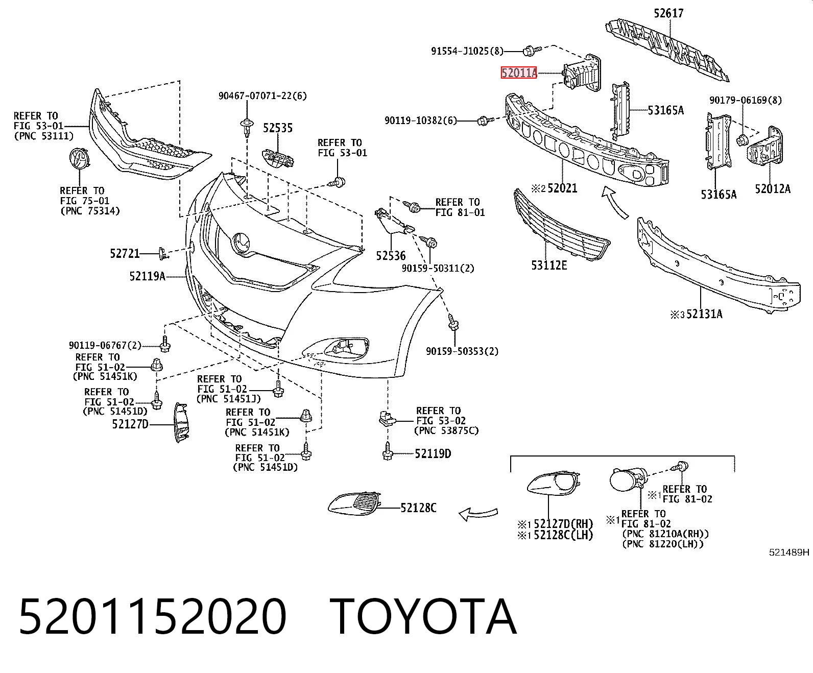 5201152020 Toyota Кронштейн підсилювача переднього бампера