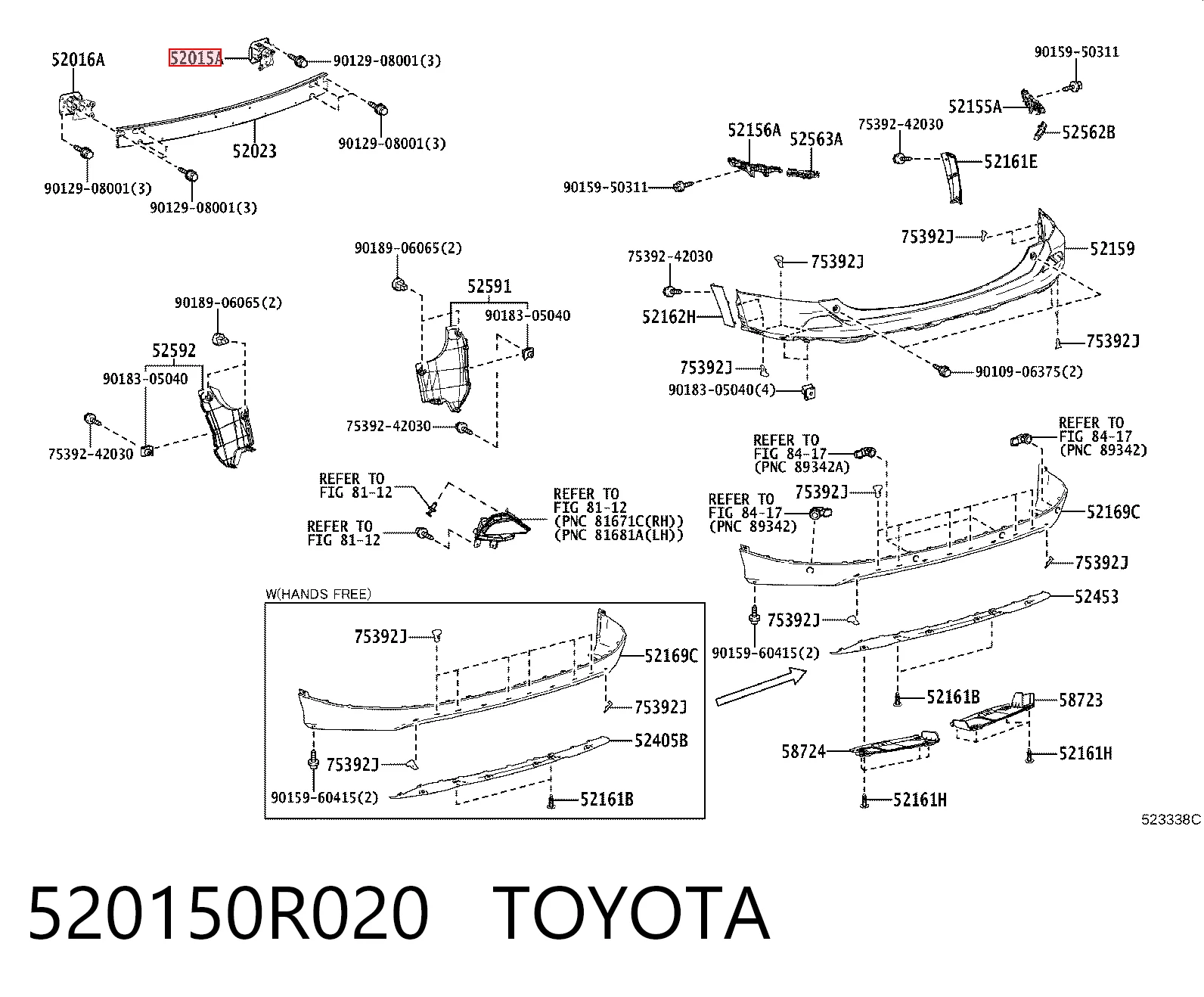 520150R020 Toyota Кронштейн підсилювача заднього бампера