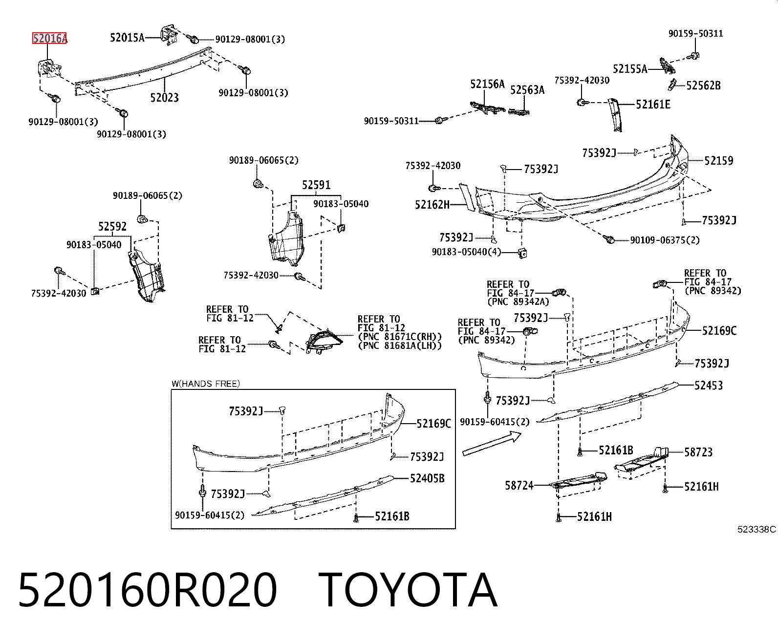 520160R020 Toyota Кронштейн підсилювача заднього бампера