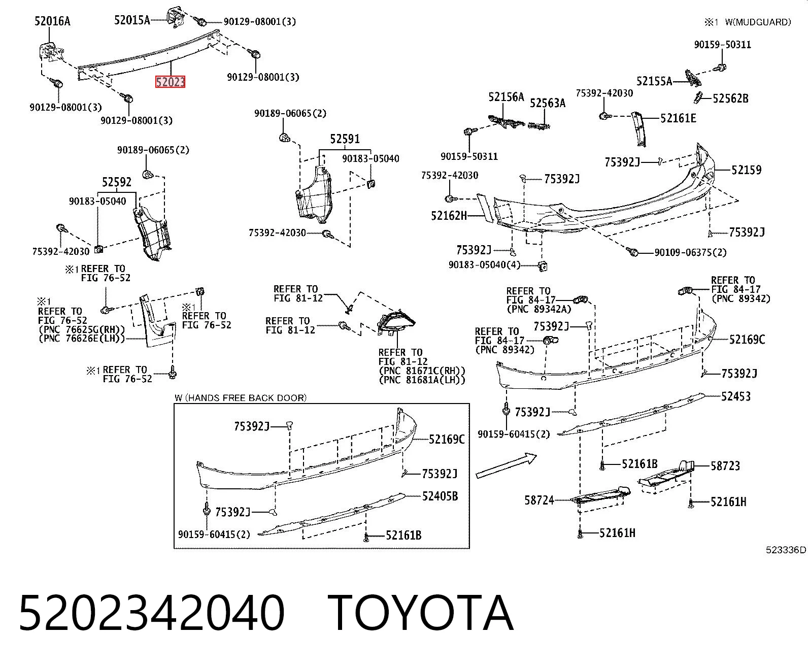 5202342040 Toyota Шина бампера заднього