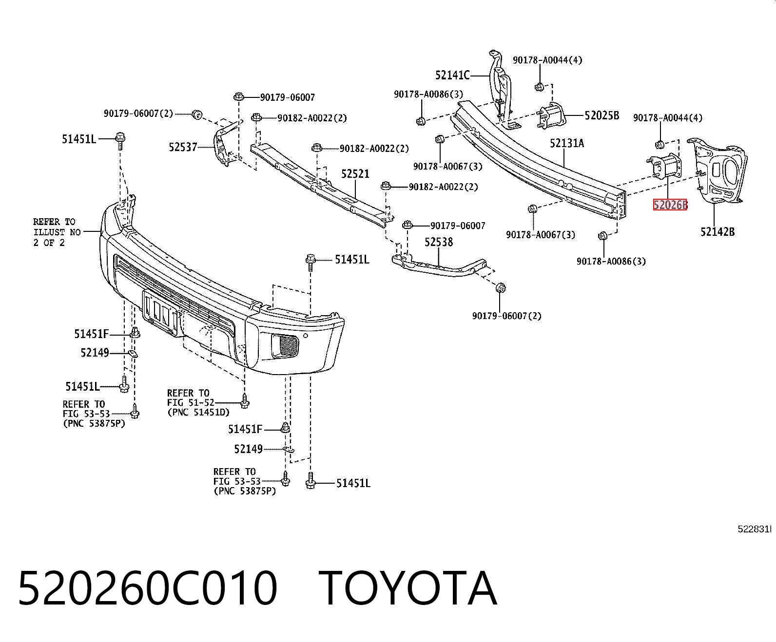 520260C010 Toyota Кронштейн підсилювача переднього бампера