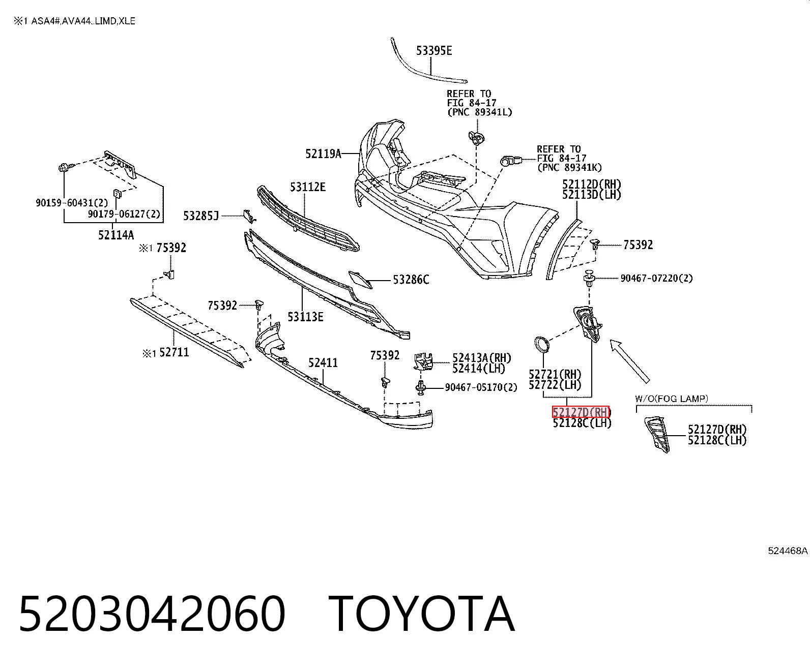 5203042060 Toyota Решітка переднього бампера, права