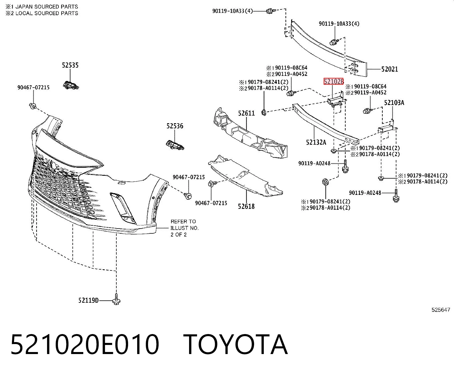 521020E010 Toyota Кронштейн підсилювача переднього бампера