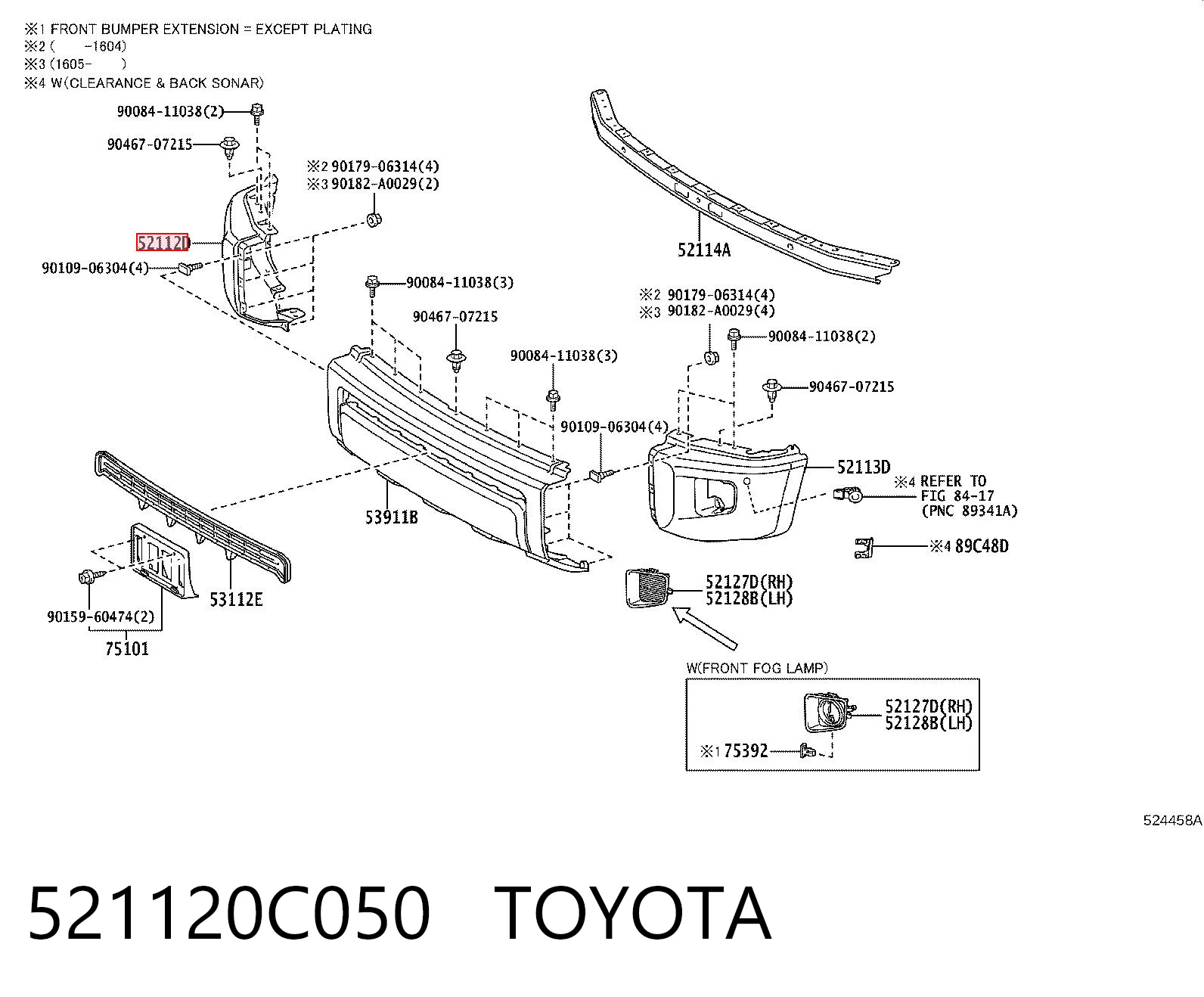 521120C050 Toyota Бампер передній ікло праве