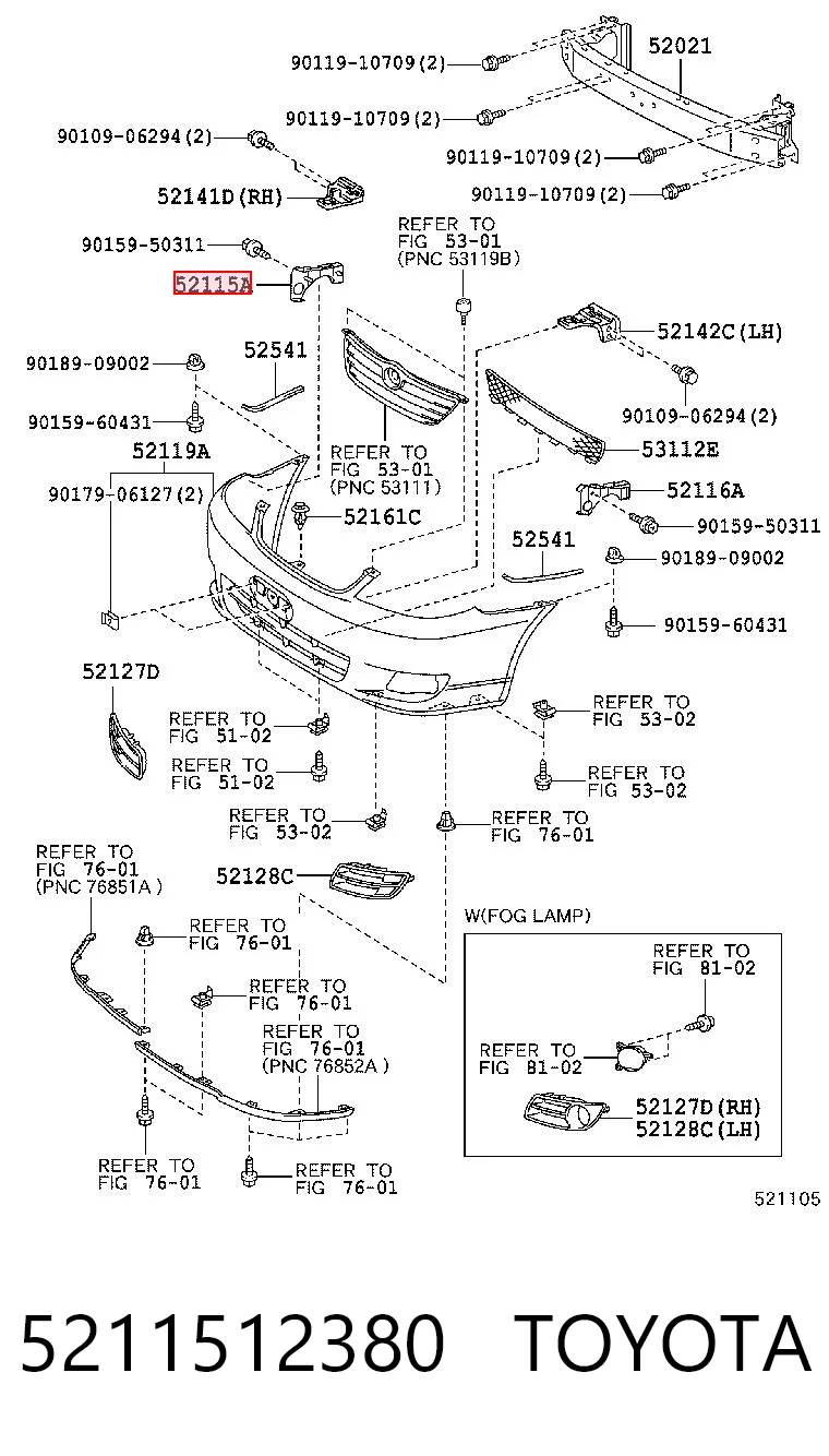 5211512380 Toyota Праве кріплення переднього бампера