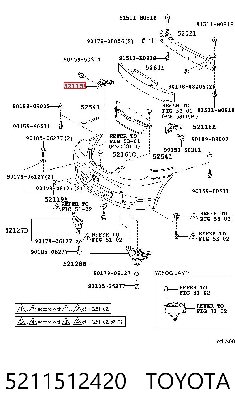 5211512420 Toyota Праве кріплення переднього бампера
