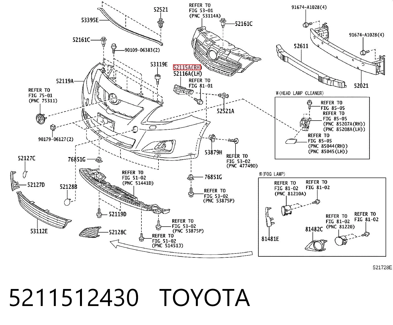 5211512430 Toyota Праве кріплення переднього бампера
