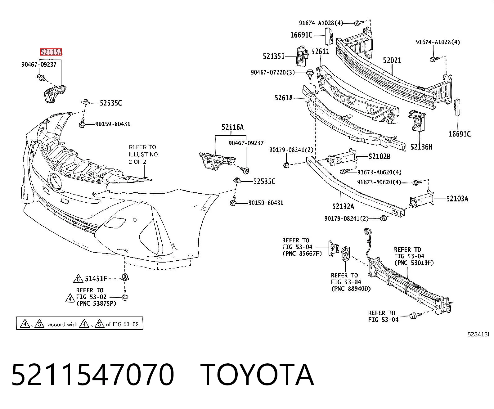5211547070 Toyota Кронштейн бампера переднього, правий