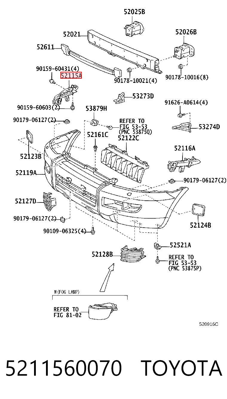 5211560070 Toyota Направляюча переднього бампера, права