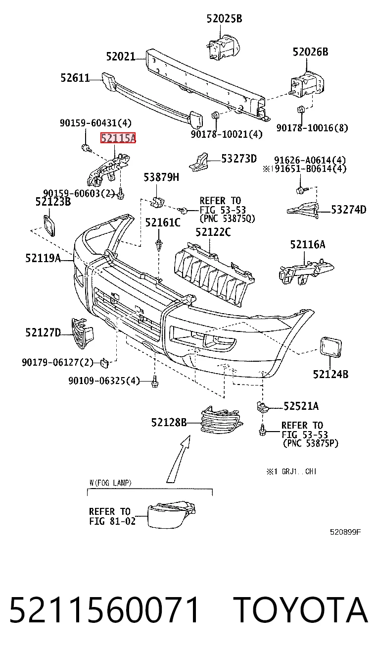 5211560071 Toyota Направляюча переднього бампера, права