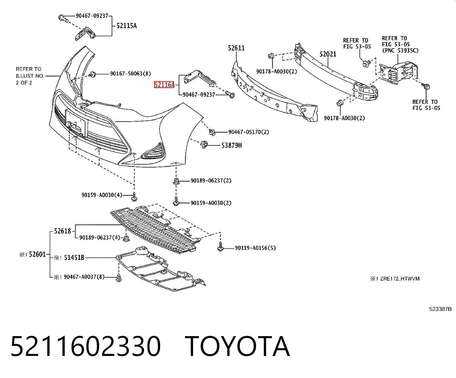 5211602330 Toyota Лівий кронштейн переднього бампера