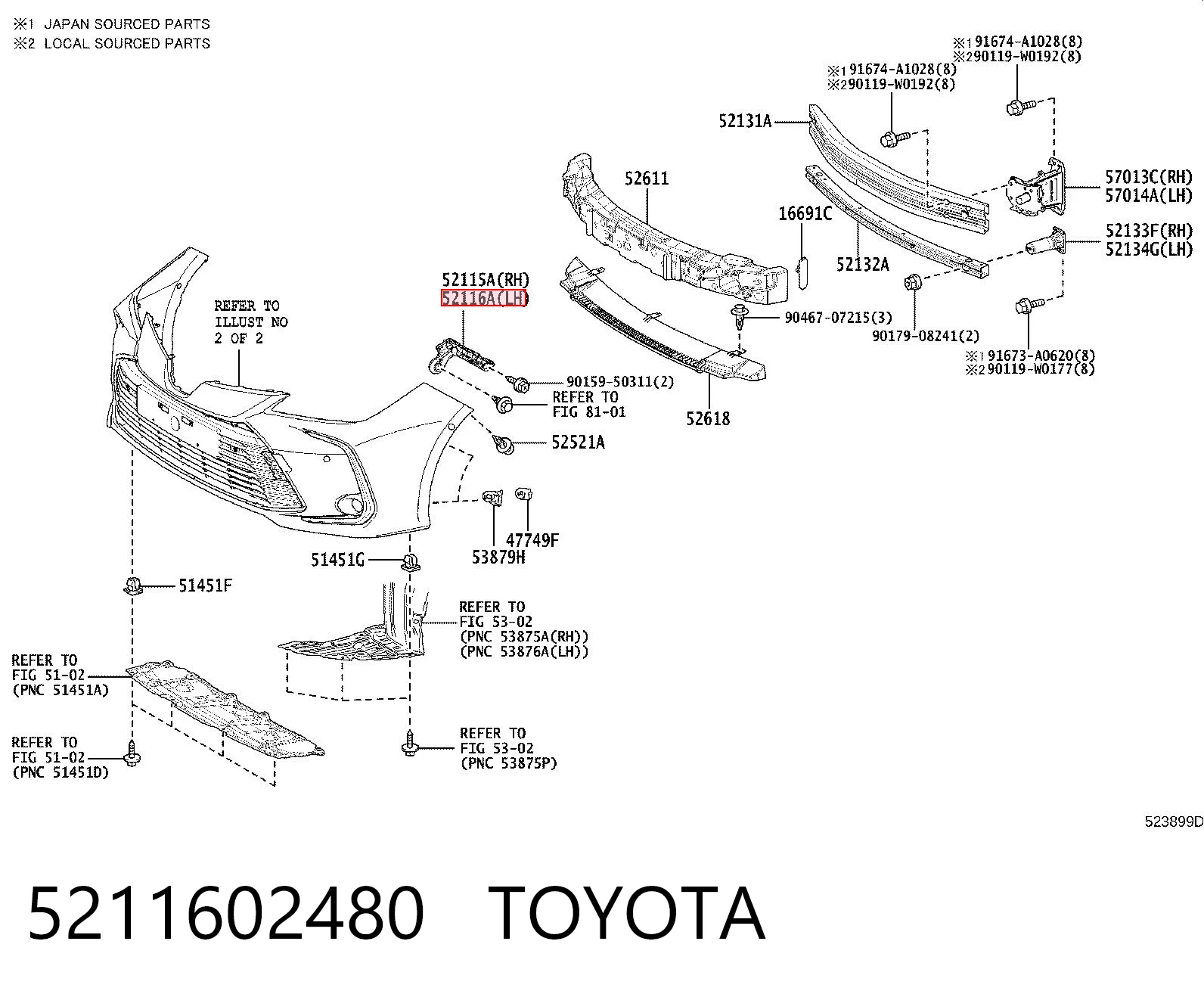 5211602480 Toyota Лівий кронштейн переднього бампера