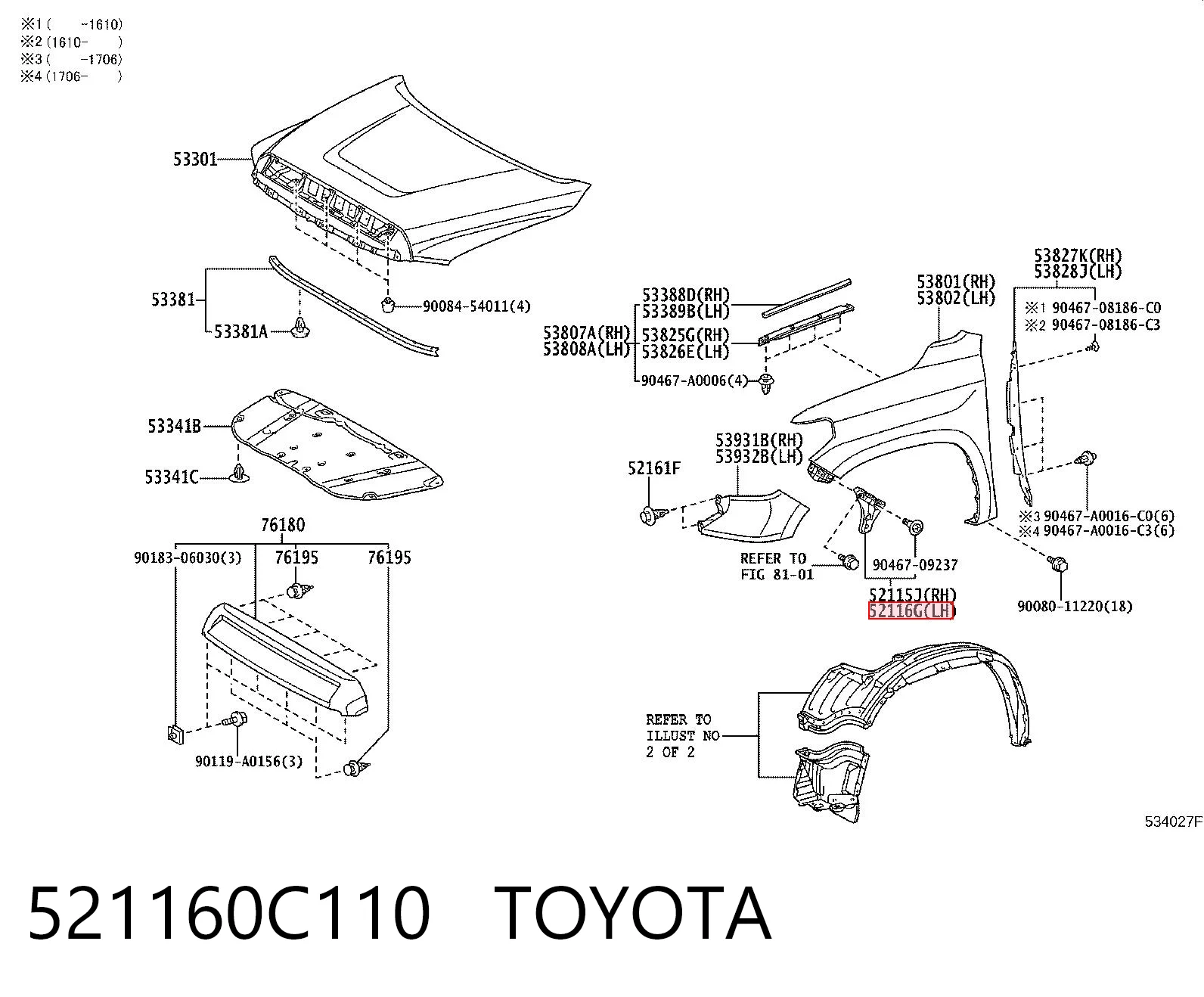 521160C110 Toyota Лівий кронштейн переднього бампера