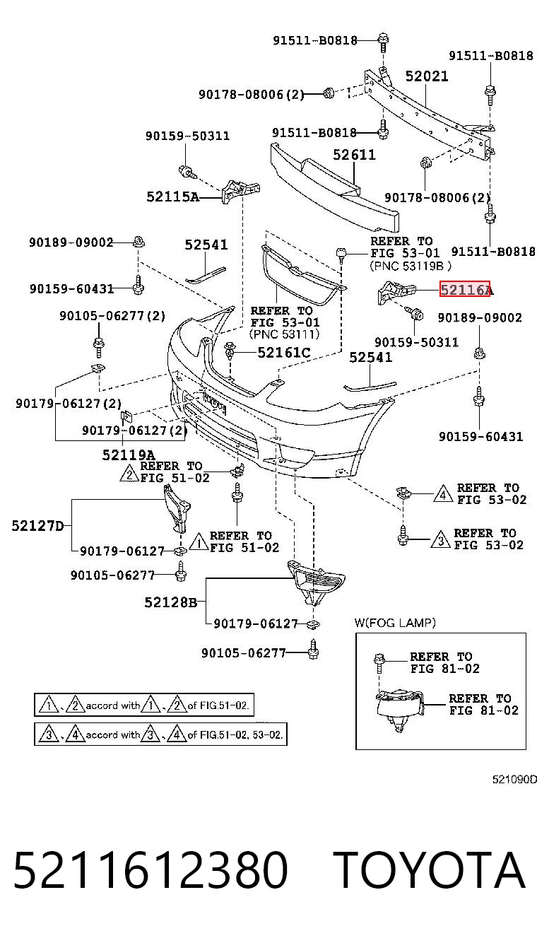 5211612380 Toyota Лівий кронштейн переднього бампера