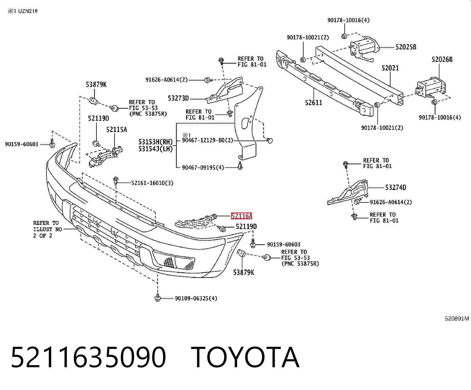 5211635090 Toyota Лівий кронштейн переднього бампера