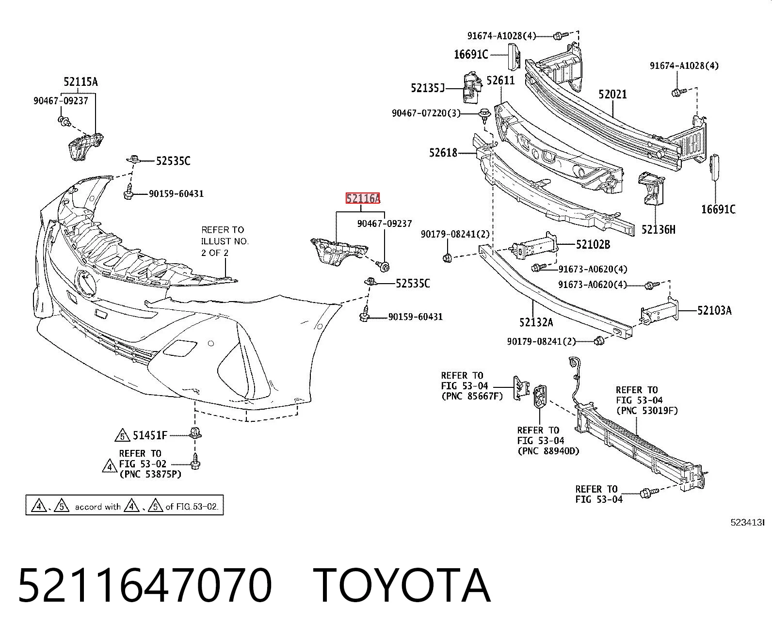 5211647070 Toyota Лівий кронштейн переднього бампера