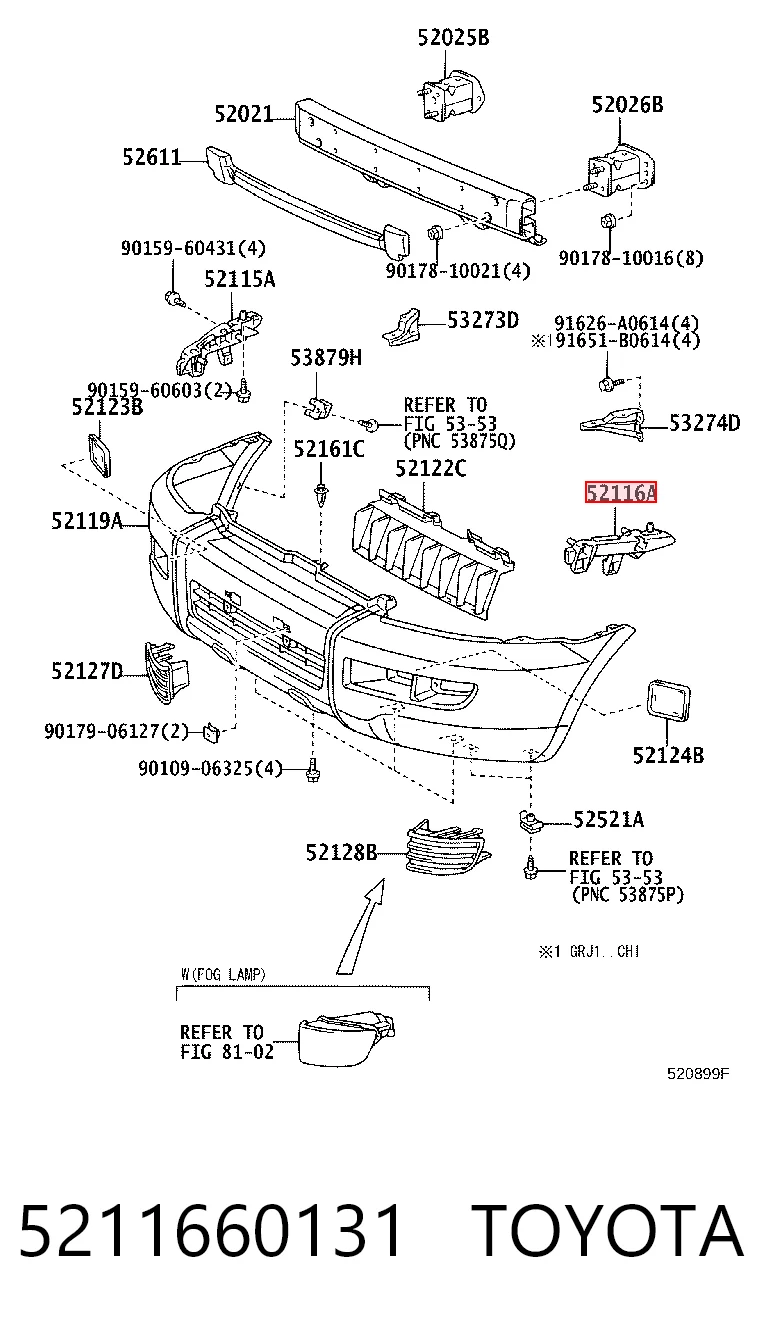 5211660131 Toyota Направляюча переднього бампера, ліва