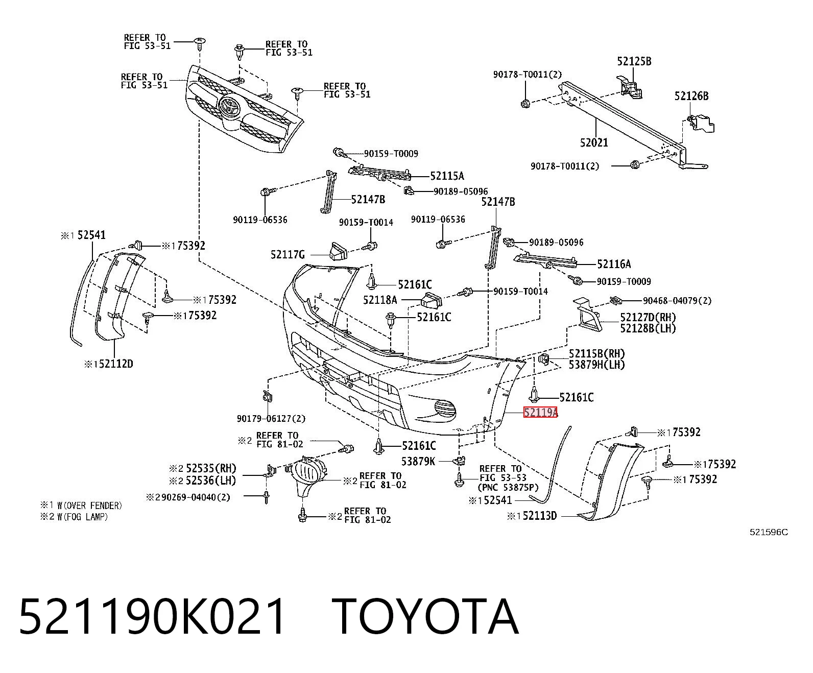 521190K021 Toyota Бампер передній в зборі