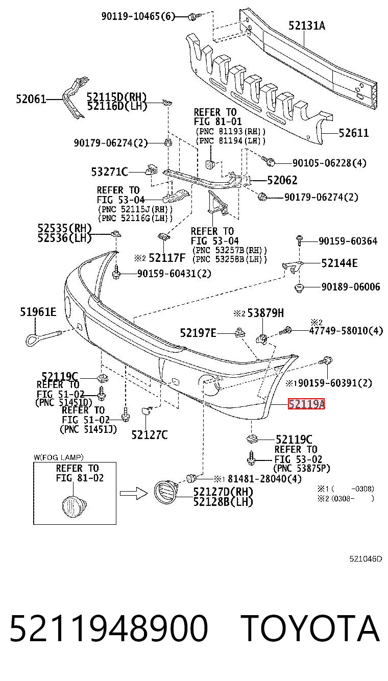 Бампер передній Toyota Highlander 1 ACU2, MCU2