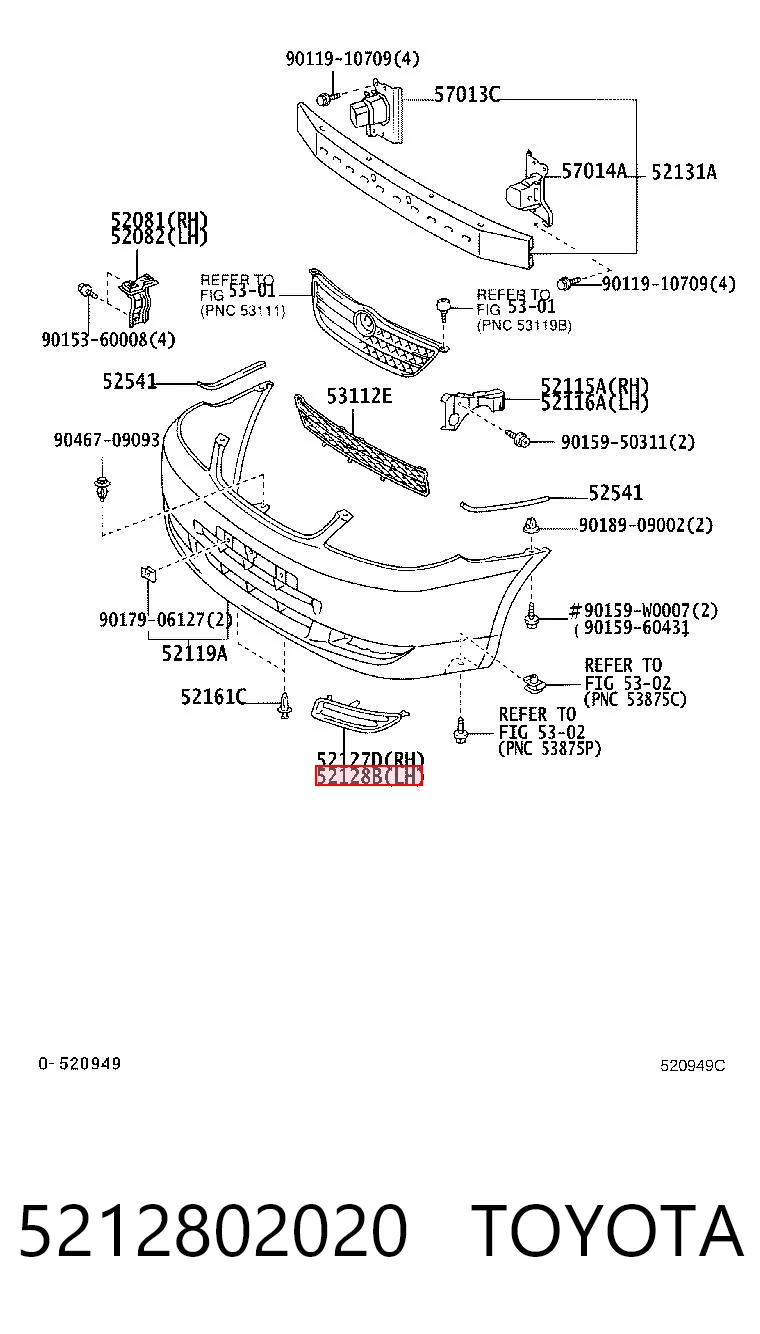 5212802020 Toyota Заглушка протитуманок, ліва