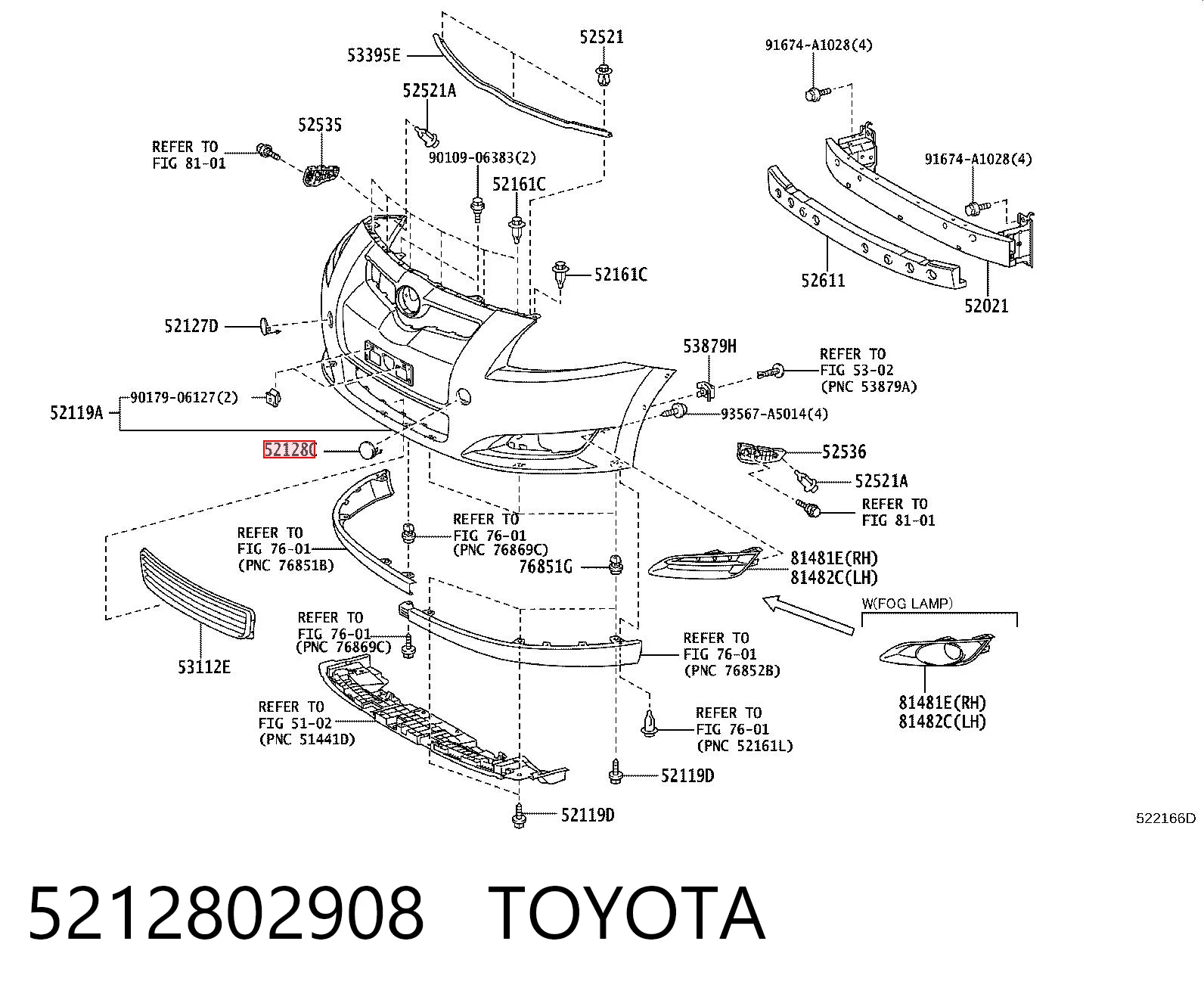 5212802908 Toyota Заглушка бампера буксирувального гака, передня ліва