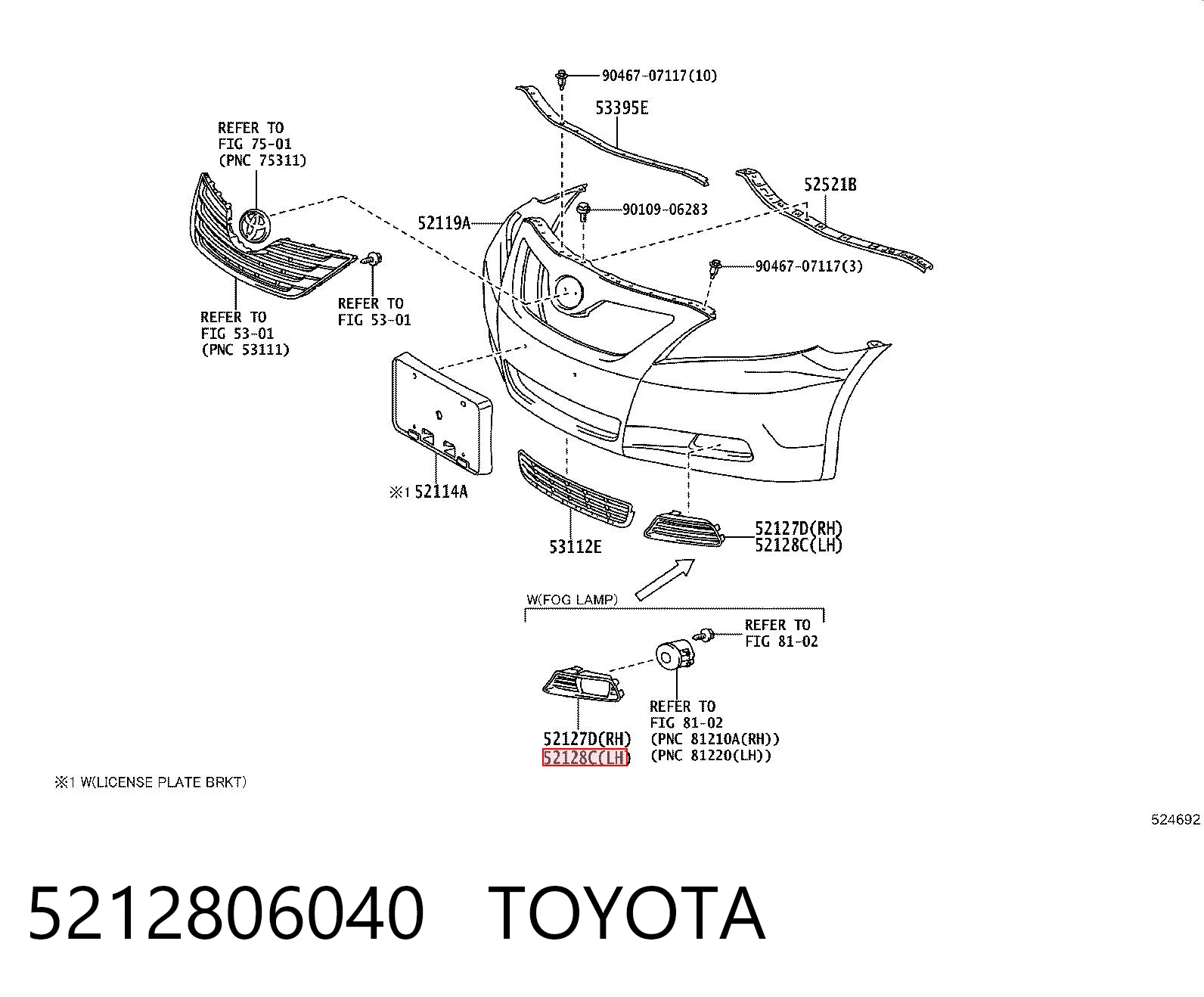 5212806040 Toyota Заглушка протитуманок, ліва