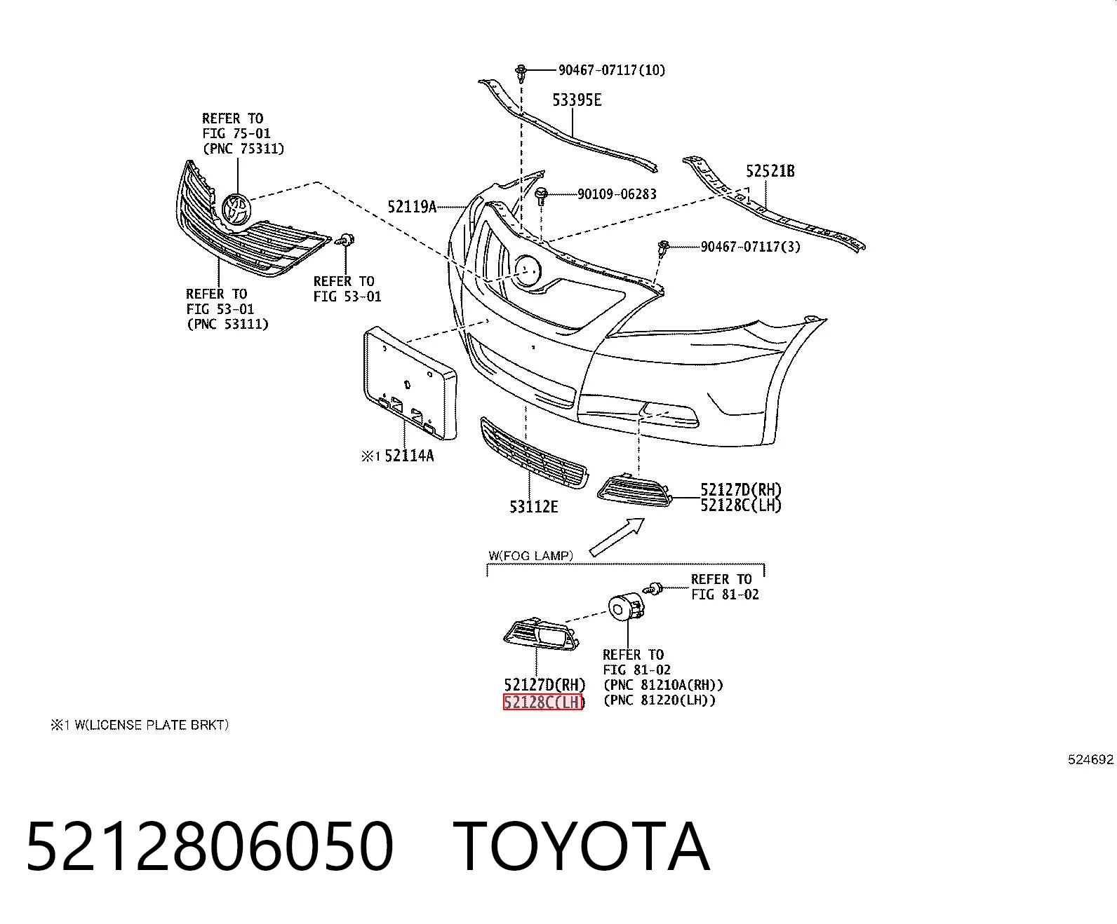 5212806050 Toyota Заглушка протитуманок, ліва