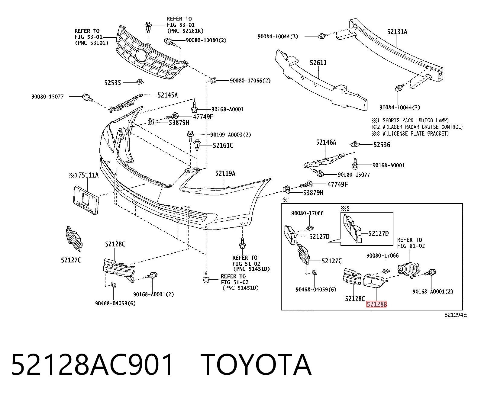 52128AC901 Toyota Заглушка протитуманок, ліва