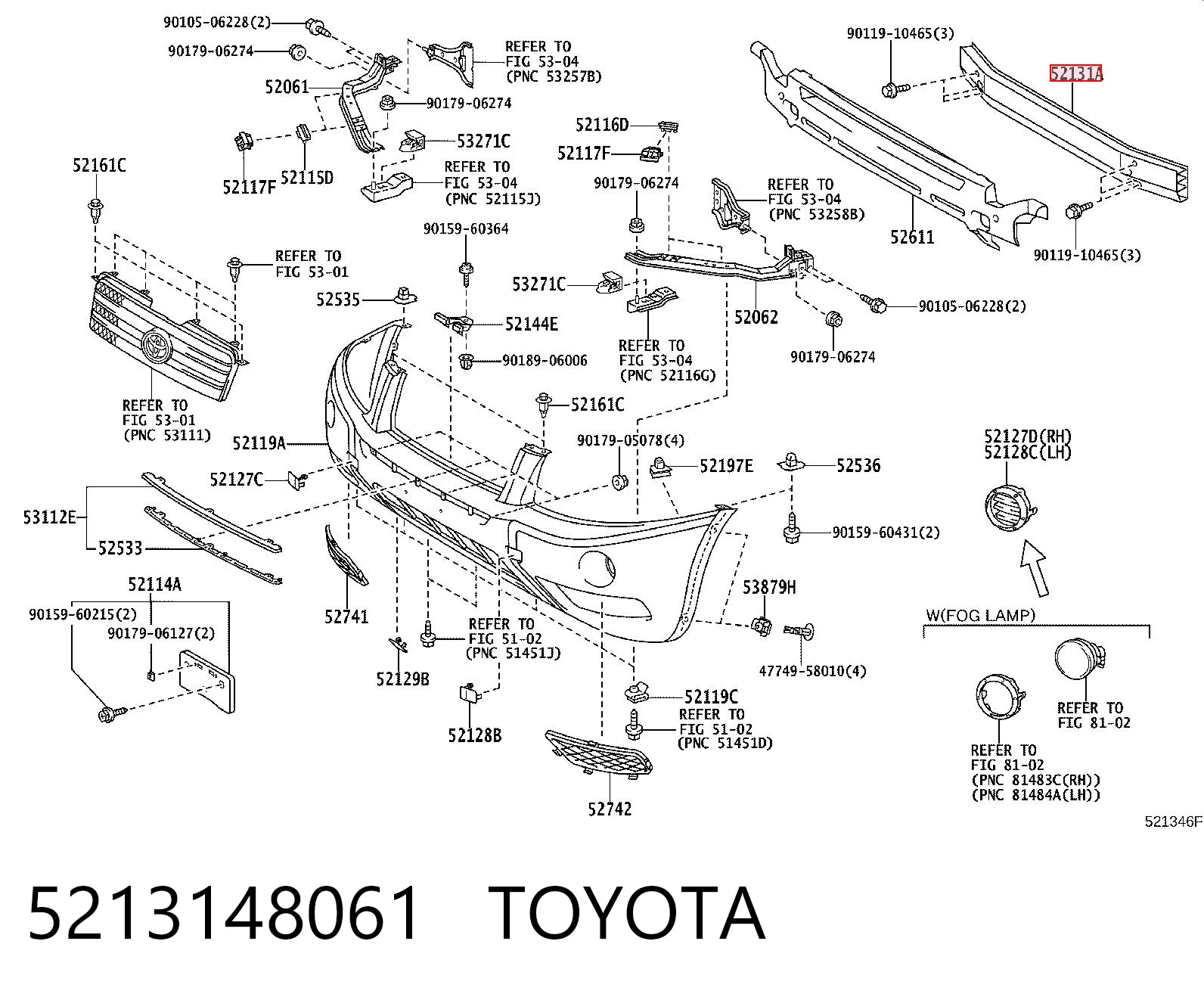 5213148061 Toyota Балка бампера переднього