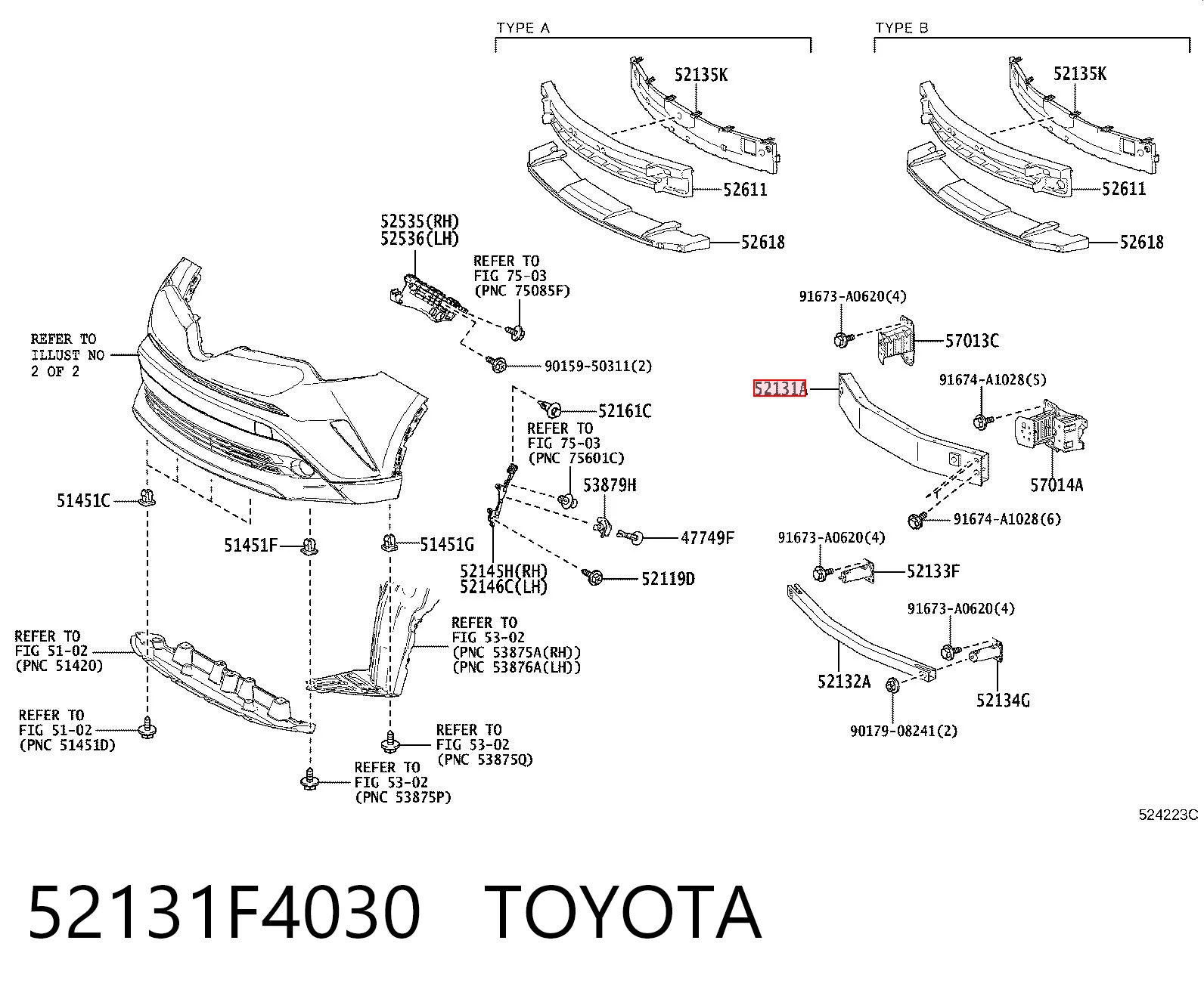 52131F4030 Toyota Балка бампера переднього