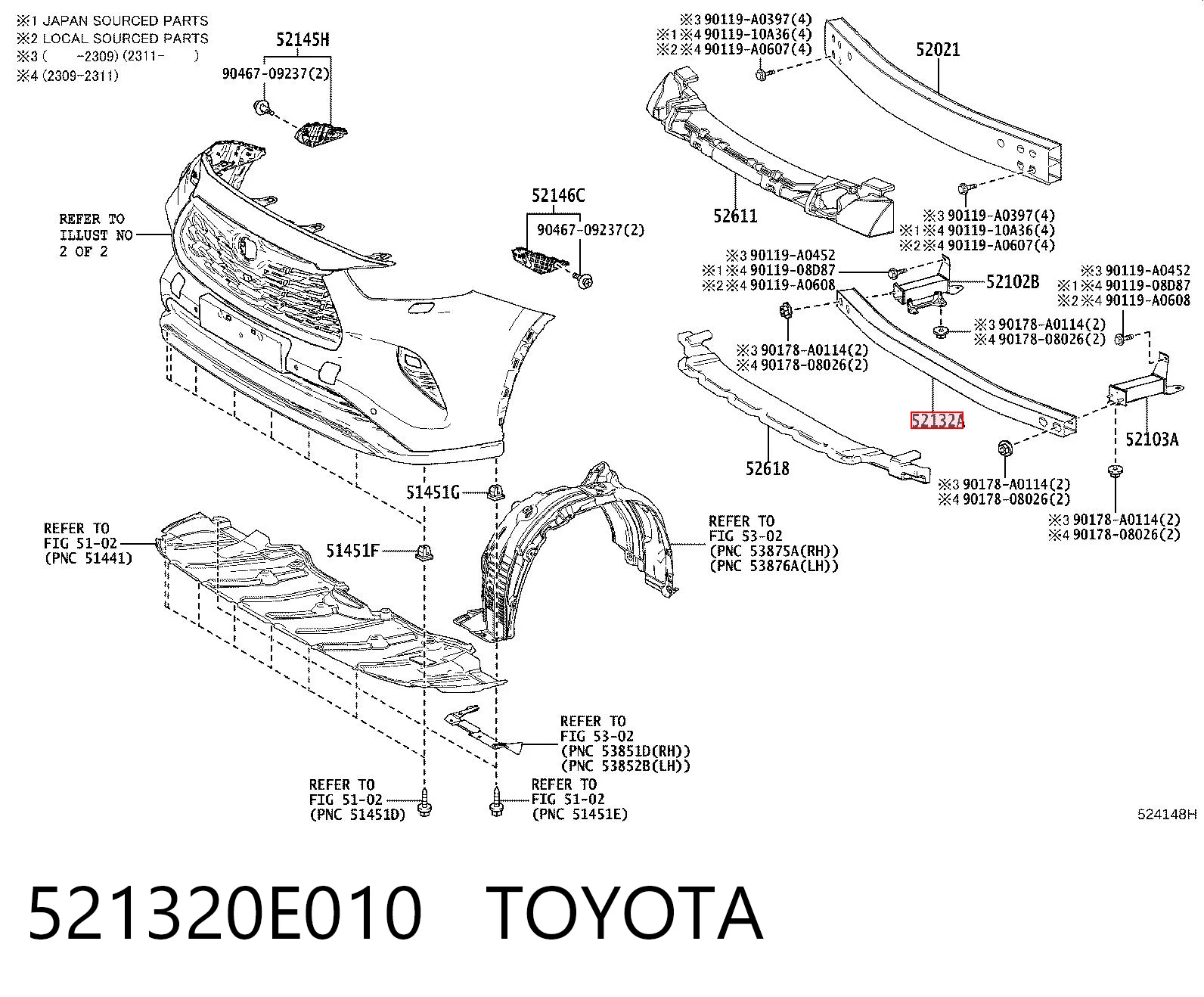 521320E010 Toyota Балка бампера переднього